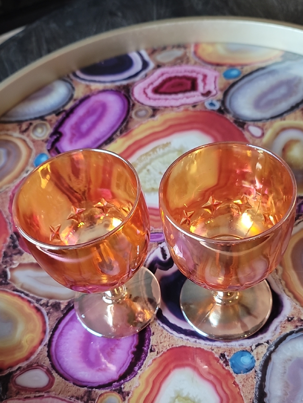 Vintage Marigold Carnival Glass Bartlett Collins Goblets Set of 2 - Picture 3 of 4